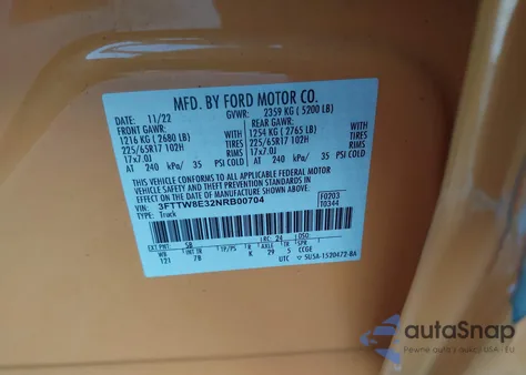 2022 Ford Maverick Xlt из США, поврежденный, VIN 3FTTW8E32NRB00704